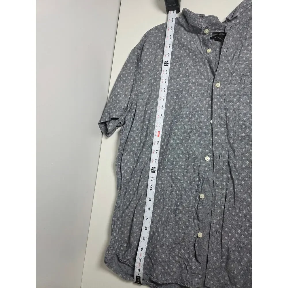Banana Republic Mens XL Linen Blend Button Shirt Blue Slim Fit Casual Vacation